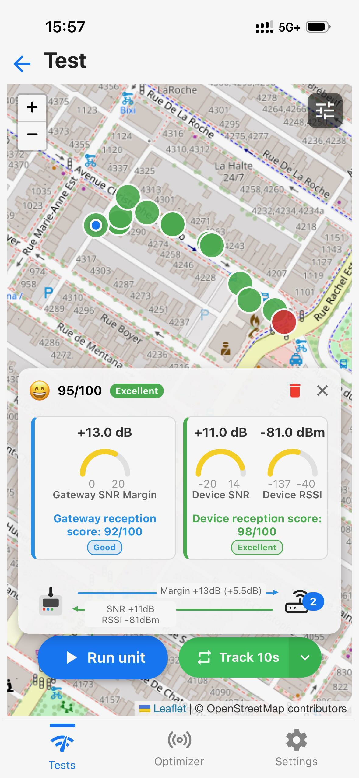 Loptimizer outdoor multipoint map test screen